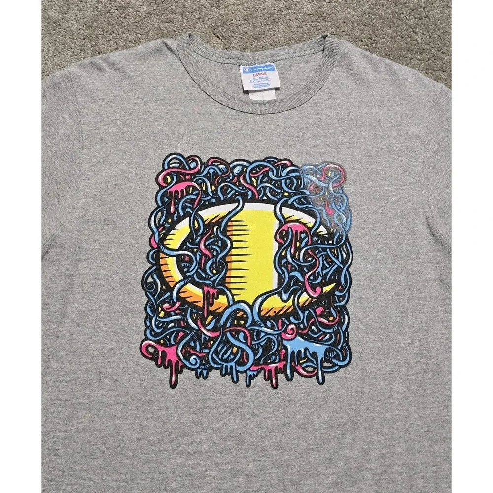 Vintage Champion Connection Logo T-Shirt Mens Large Gray‎ Streetwear